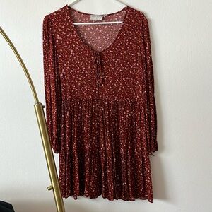 Red flower casual dress